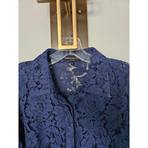 Generation Love Navy Jada Lace Blouse Button Down Top Size Small - Picture 6 of 14
